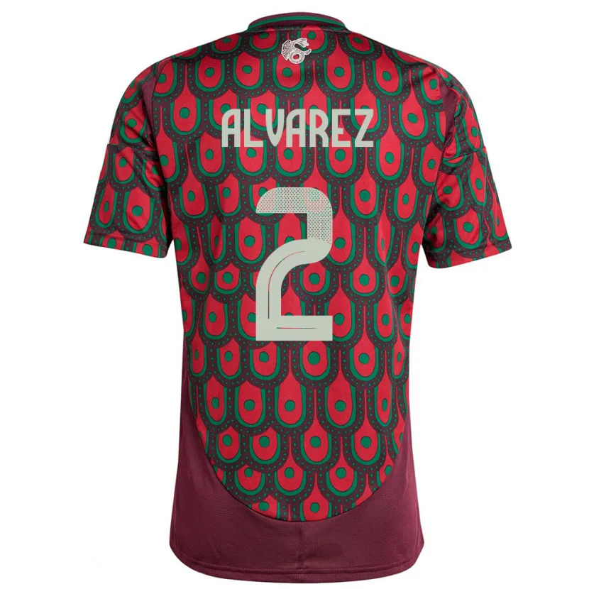 Danxen Hombre Camiseta México Kevin Alvarez #2 Granate 1ª Equipación 24-26 La Camisa México