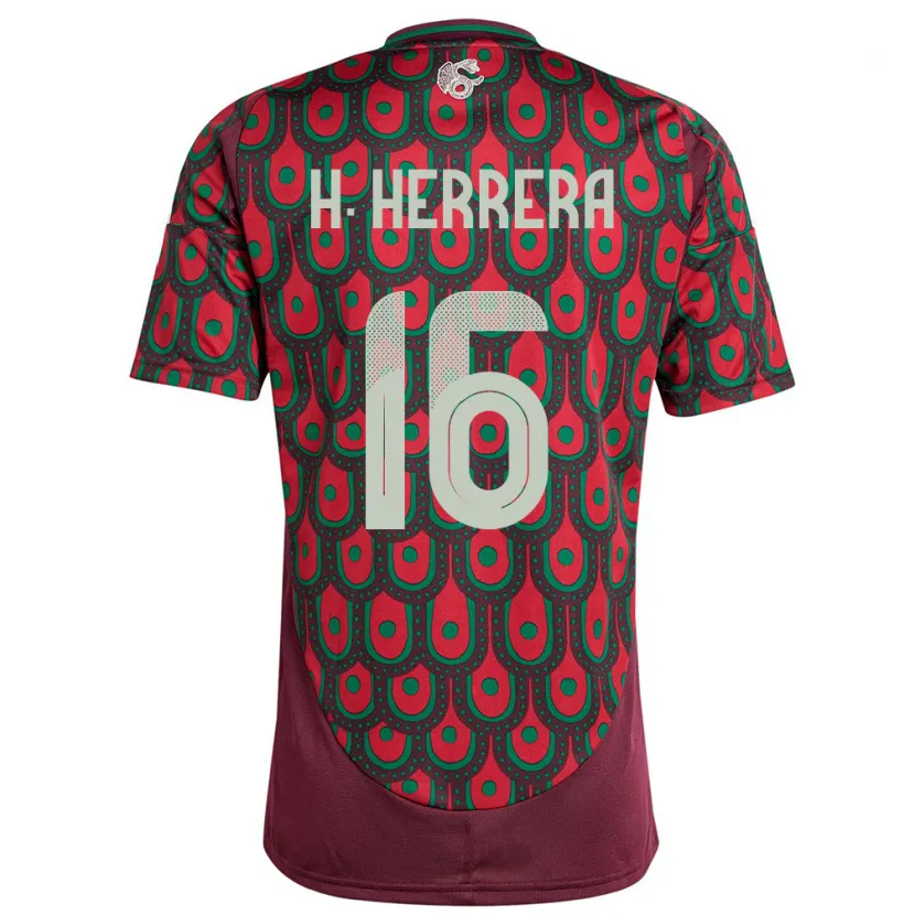 Danxen Hombre Camiseta México Hector Herrera #16 Granate 1ª Equipación 24-26 La Camisa México