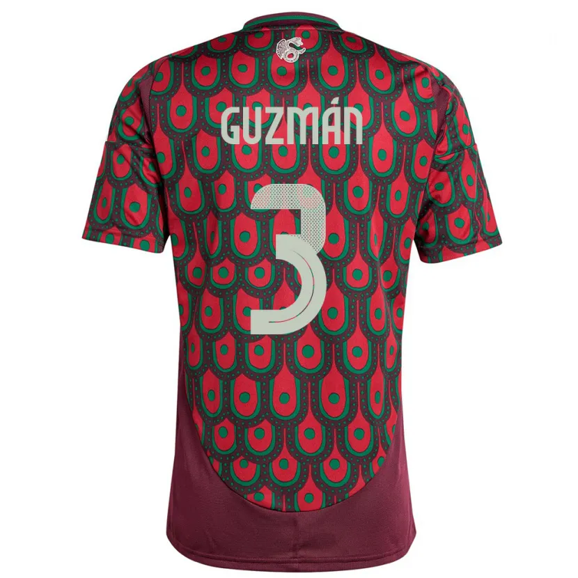 Danxen Hombre Camiseta México Victor Guzman #3 Granate 1ª Equipación 24-26 La Camisa México