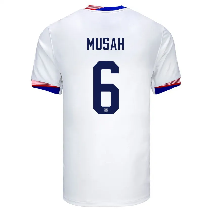 Danxen Hombre Camiseta Estados Unidos Yunus Musah #6 Blanco 1ª Equipación 24-26 La Camisa México