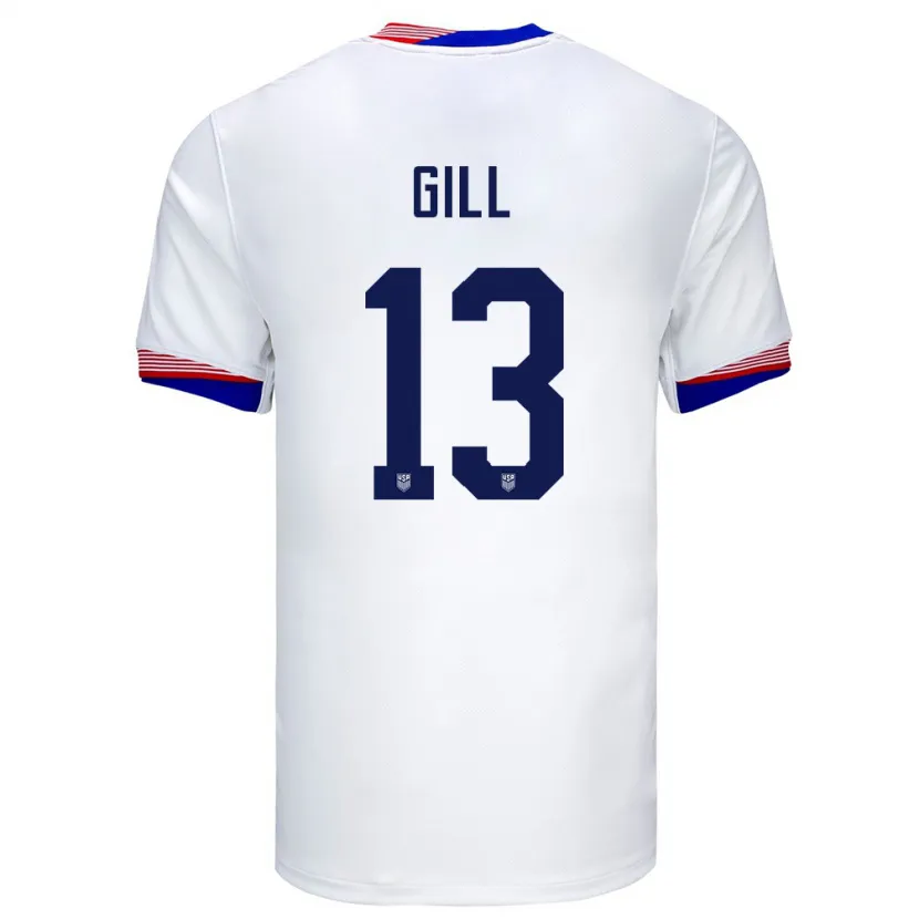 Danxen Hombre Camiseta Estados Unidos Adrian Gill #13 Blanco 1ª Equipación 24-26 La Camisa México