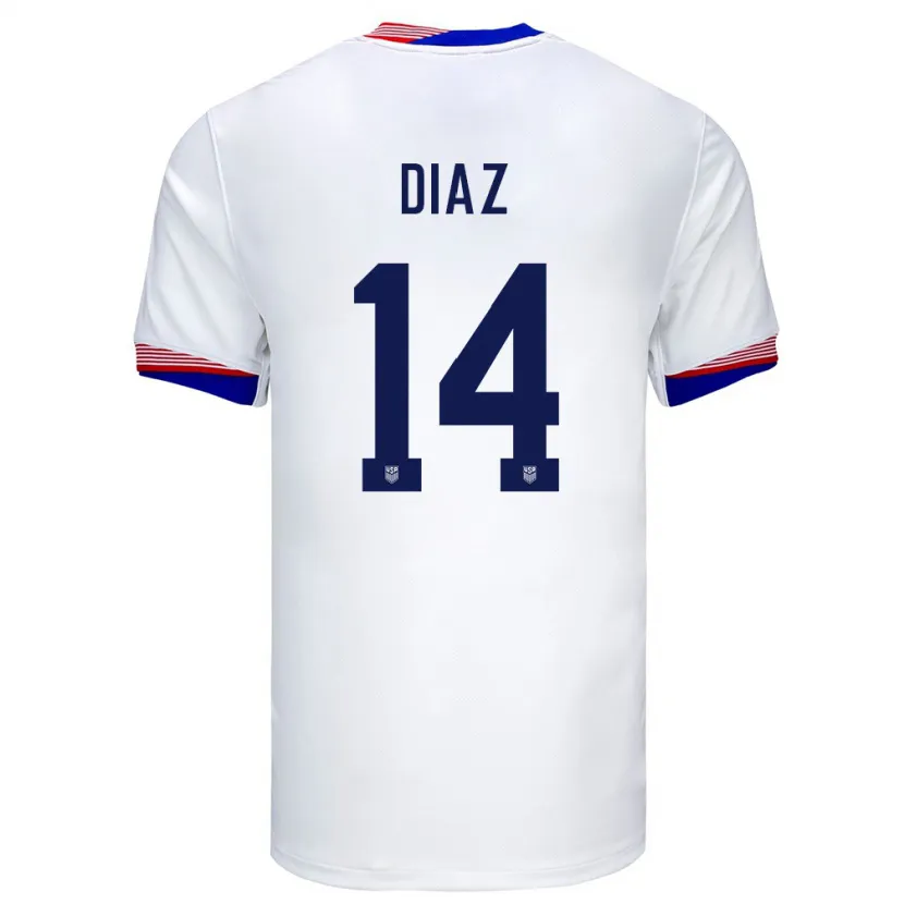 Danxen Hombre Camiseta Estados Unidos Christian Diaz #14 Blanco 1ª Equipación 24-26 La Camisa México