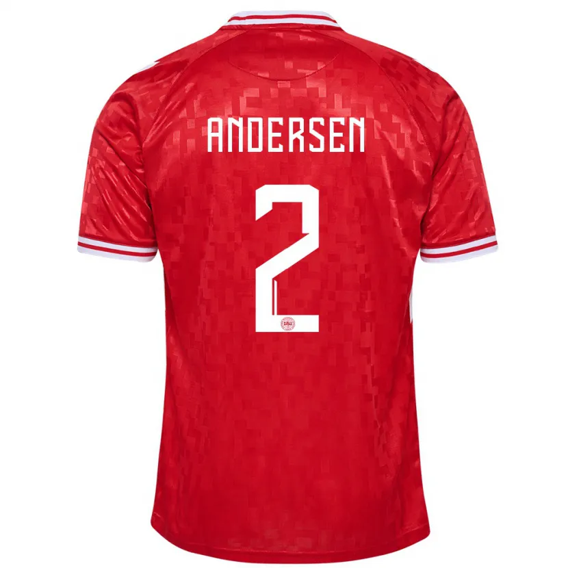 Danxen Hombre Camiseta Dinamarca Joachim Andersen #2 Rojo 1ª Equipación 24-26 La Camisa México