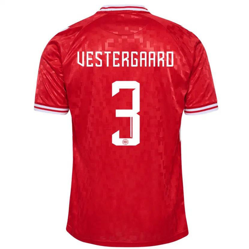 Danxen Hombre Camiseta Dinamarca Jannik Vestergaard #3 Rojo 1ª Equipación 24-26 La Camisa México
