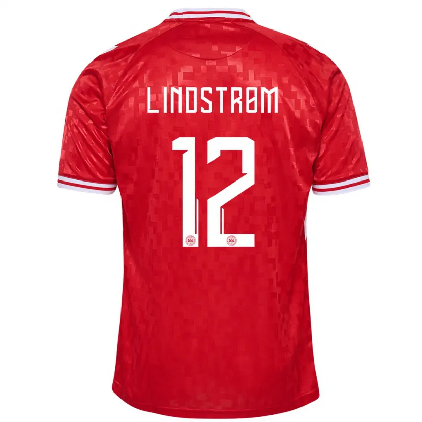 Danxen Hombre Camiseta Dinamarca Jesper Lindstrøm #12 Rojo 1ª Equipación 24-26 La Camisa México