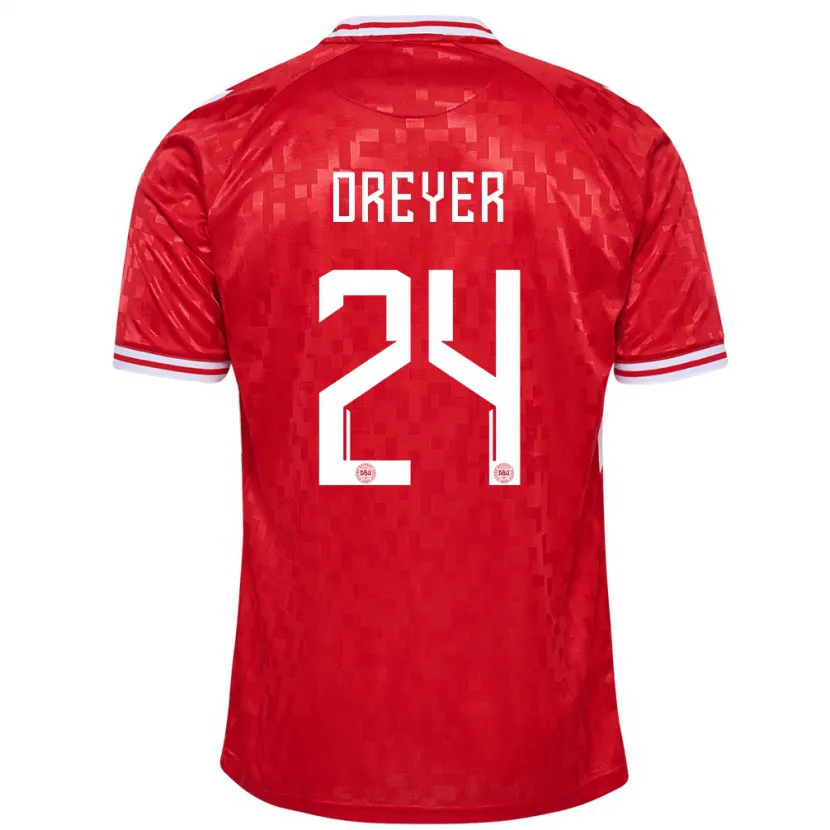 Danxen Hombre Camiseta Dinamarca Anders Dreyer #24 Rojo 1ª Equipación 24-26 La Camisa México