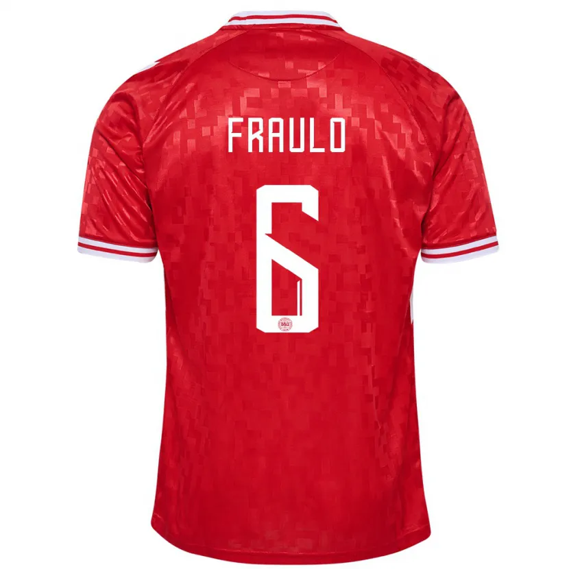 Danxen Hombre Camiseta Dinamarca Oscar Fraulo #6 Rojo 1ª Equipación 24-26 La Camisa México