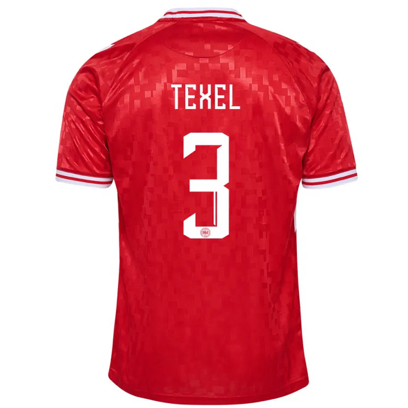 Danxen Hombre Camiseta Dinamarca Pontus Texel #3 Rojo 1ª Equipación 24-26 La Camisa México