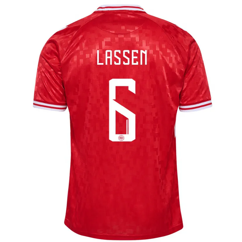 Danxen Hombre Camiseta Dinamarca Noah Lassen #6 Rojo 1ª Equipación 24-26 La Camisa México