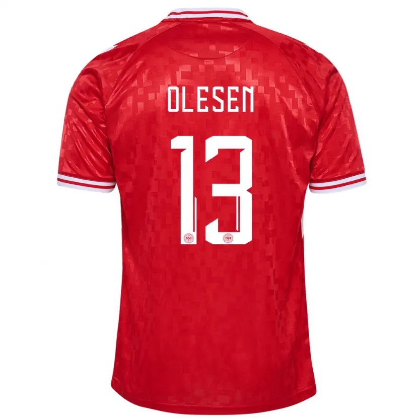 Danxen Hombre Camiseta Dinamarca Karoline Olesen #13 Rojo 1ª Equipación 24-26 La Camisa México