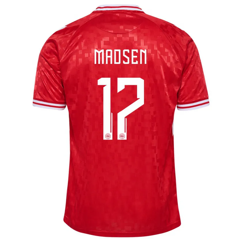 Danxen Hombre Camiseta Dinamarca Nicolas Madsen #17 Rojo 1ª Equipación 24-26 La Camisa México