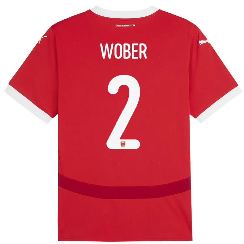 Danxen Hombre Camiseta Austria Maximilian Wöber #2 Rojo 1ª Equipación 24-26 La Camisa México