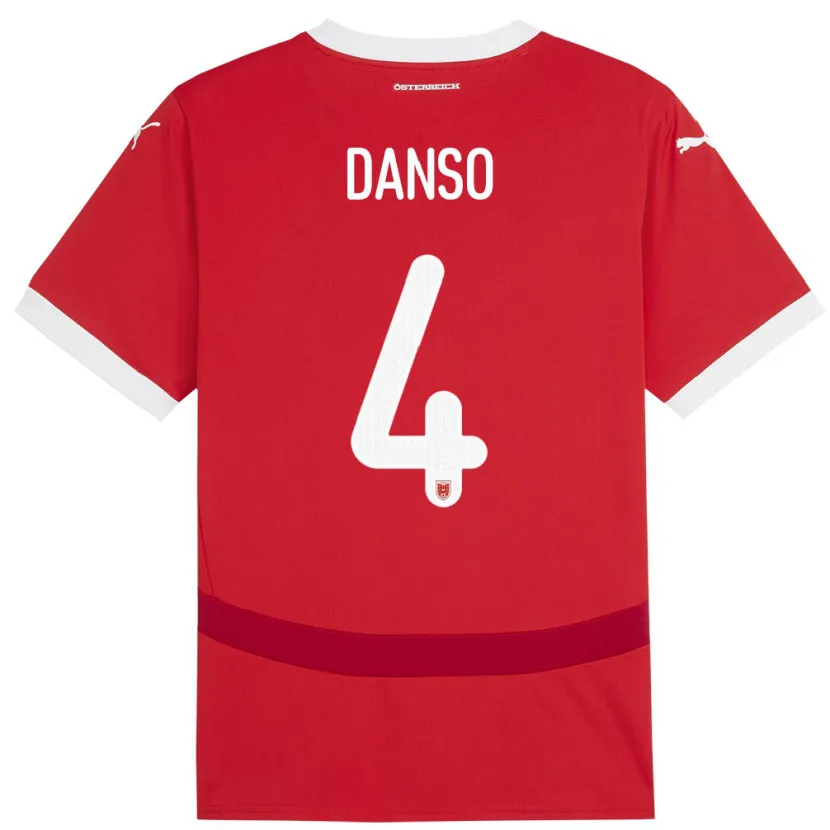 Danxen Hombre Camiseta Austria Kevin Danso #4 Rojo 1ª Equipación 24-26 La Camisa México