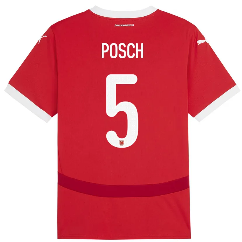 Danxen Hombre Camiseta Austria Stefan Posch #5 Rojo 1ª Equipación 24-26 La Camisa México