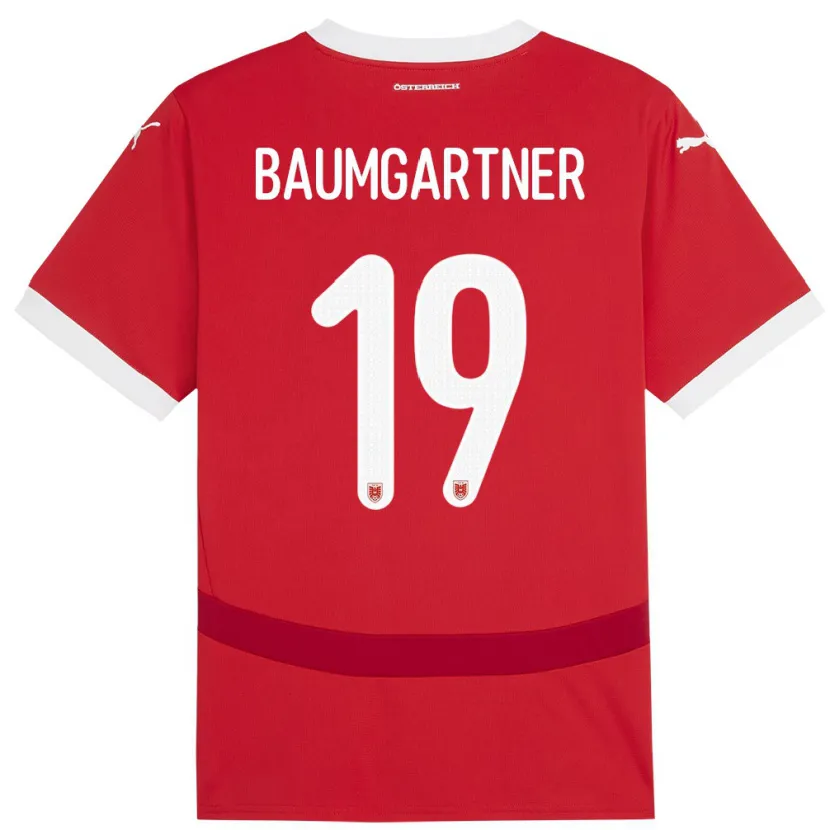 Danxen Hombre Camiseta Austria Christoph Baumgartner #19 Rojo 1ª Equipación 24-26 La Camisa México