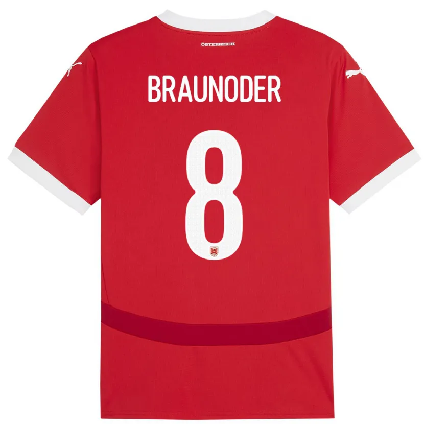 Danxen Hombre Camiseta Austria Matthias Braunöder #8 Rojo 1ª Equipación 24-26 La Camisa México