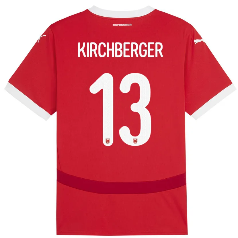 Danxen Hombre Camiseta Austria Virginia Kirchberger #13 Rojo 1ª Equipación 24-26 La Camisa México