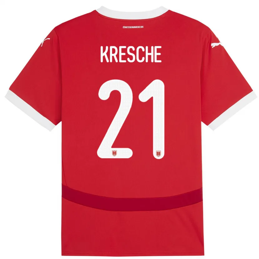Danxen Hombre Camiseta Austria Isabella Kresche #21 Rojo 1ª Equipación 24-26 La Camisa México
