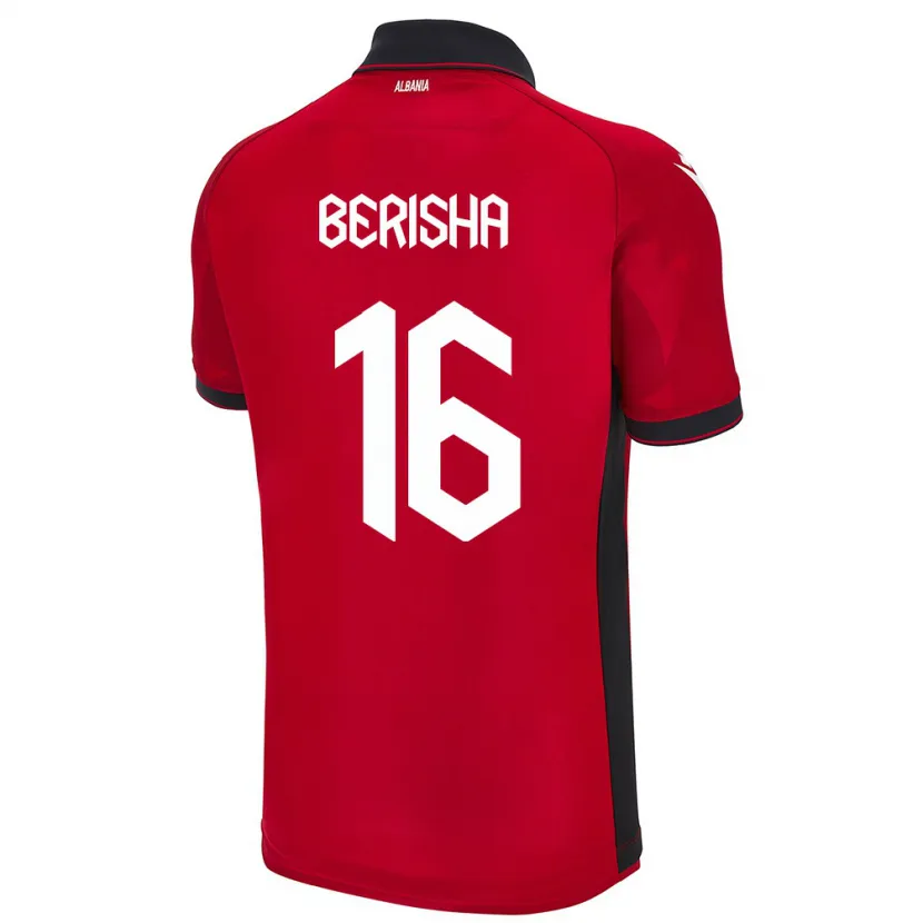 Danxen Hombre Camiseta Albania Medon Berisha #16 Rojo 1ª Equipación 24-26 La Camisa México