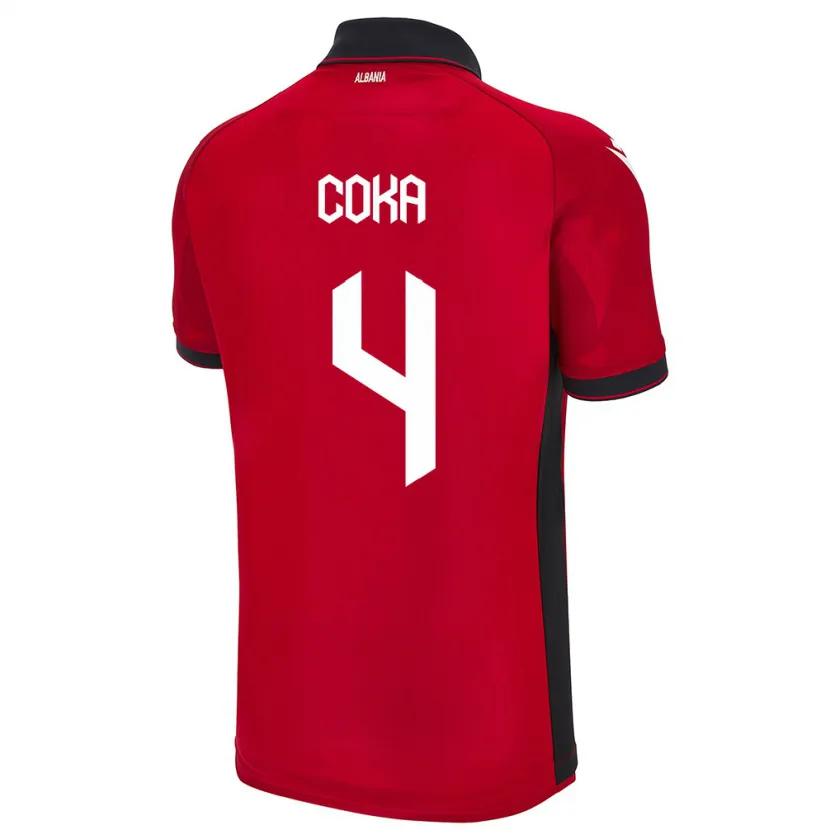 Danxen Hombre Camiseta Albania Jehona Coka #4 Rojo 1ª Equipación 24-26 La Camisa México