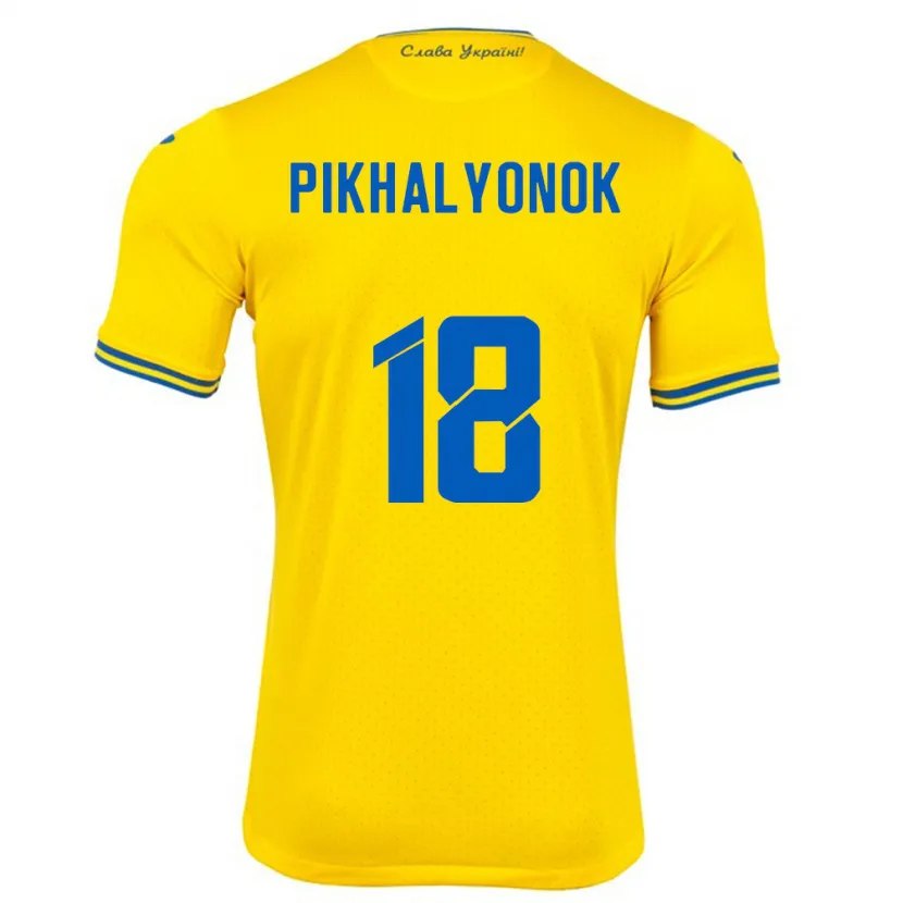 Danxen Hombre Camiseta Ucrania Oleksandr Pikhalyonok #18 Amarillo 1ª Equipación 24-26 La Camisa México