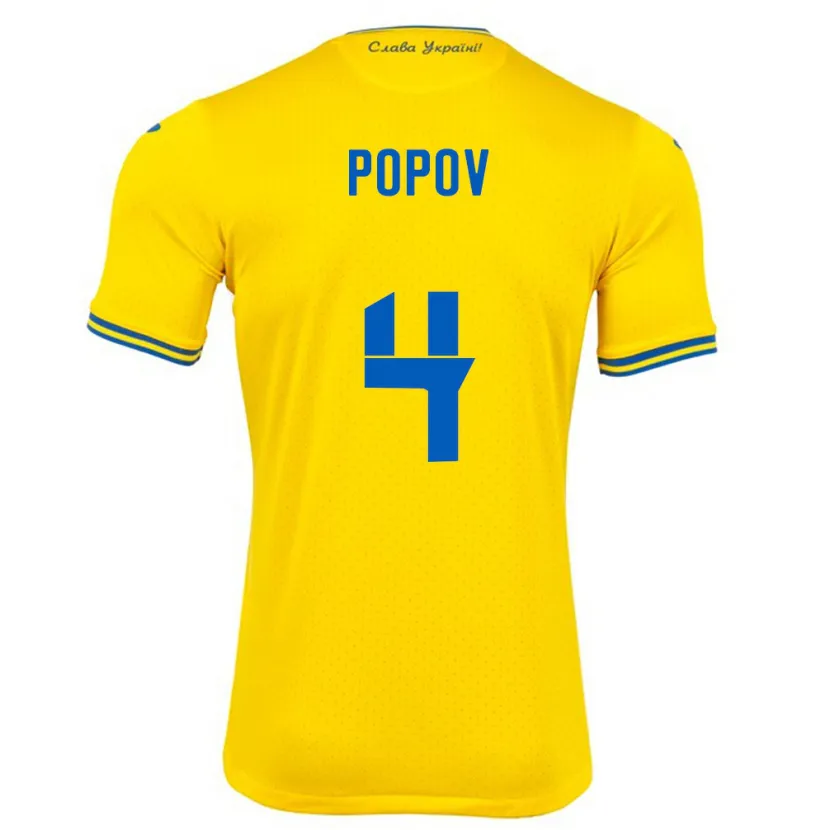 Danxen Hombre Camiseta Ucrania Denys Popov #4 Amarillo 1ª Equipación 24-26 La Camisa México