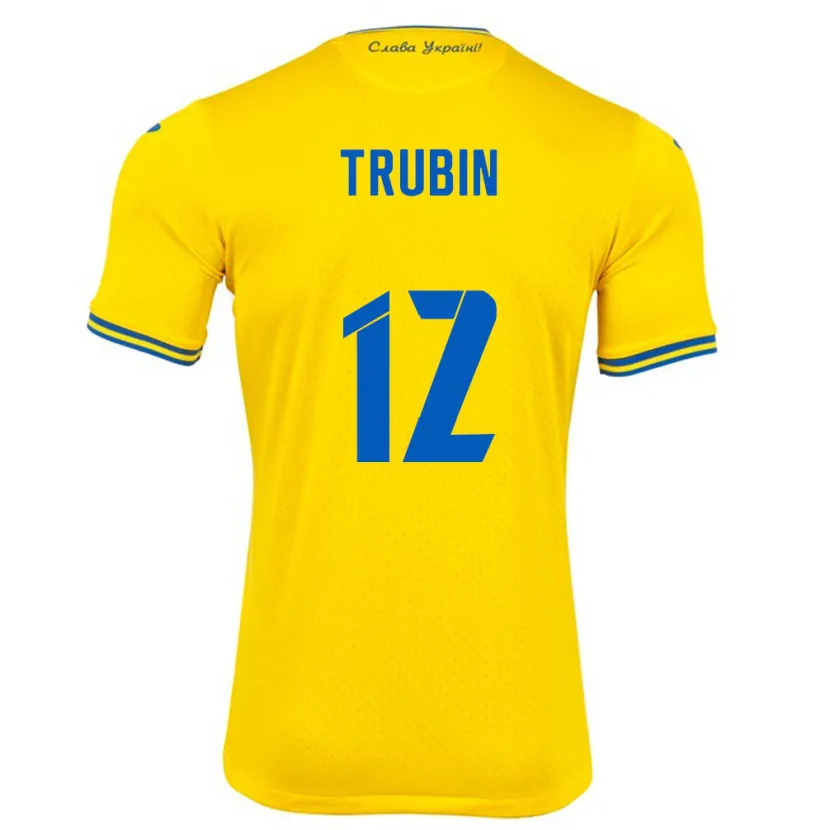 Danxen Hombre Camiseta Ucrania Anatoliy Trubin #12 Amarillo 1ª Equipación 24-26 La Camisa México