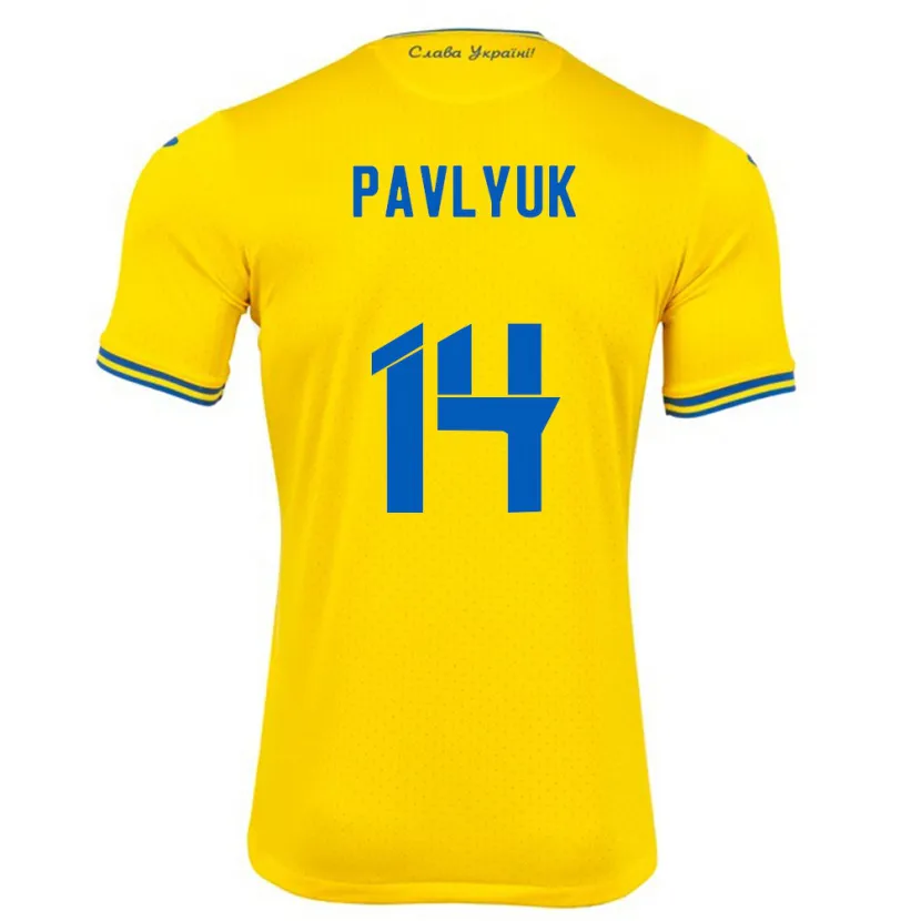 Danxen Hombre Camiseta Ucrania Yevgen Pavlyuk #14 Amarillo 1ª Equipación 24-26 La Camisa México