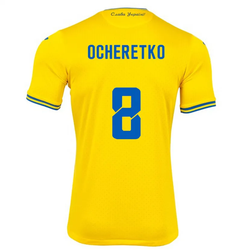 Danxen Hombre Camiseta Ucrania Oleg Ocheretko #8 Amarillo 1ª Equipación 24-26 La Camisa México