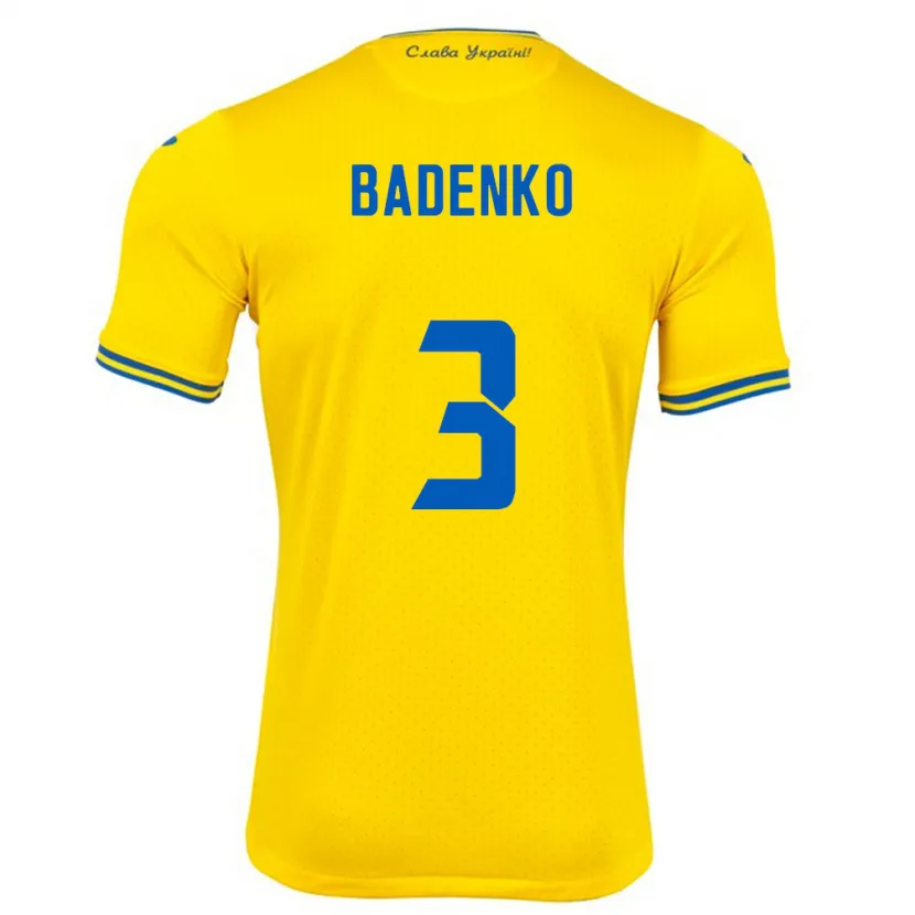 Danxen Hombre Camiseta Ucrania Ilya Badenko #3 Amarillo 1ª Equipación 24-26 La Camisa México
