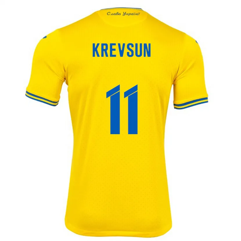 Danxen Hombre Camiseta Ucrania Danylo Krevsun #11 Amarillo 1ª Equipación 24-26 La Camisa México