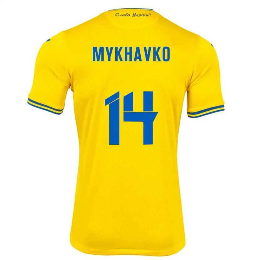 Danxen Hombre Camiseta Ucrania Taras Mykhavko #14 Amarillo 1ª Equipación 24-26 La Camisa México