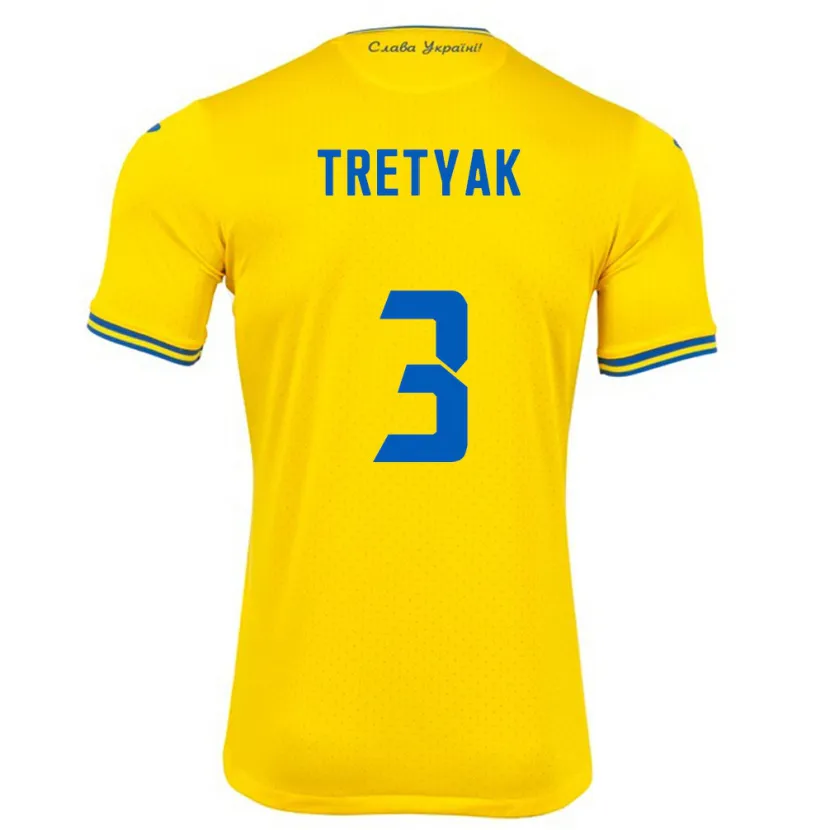Danxen Hombre Camiseta Ucrania Demyan Tretyak #3 Amarillo 1ª Equipación 24-26 La Camisa México