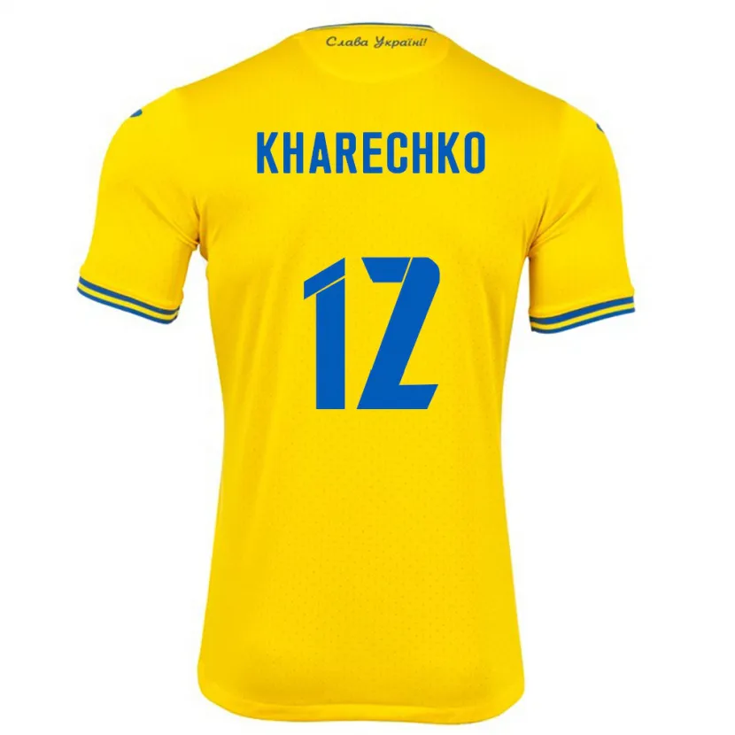 Danxen Hombre Camiseta Ucrania Oleksandr Kharechko #12 Amarillo 1ª Equipación 24-26 La Camisa México