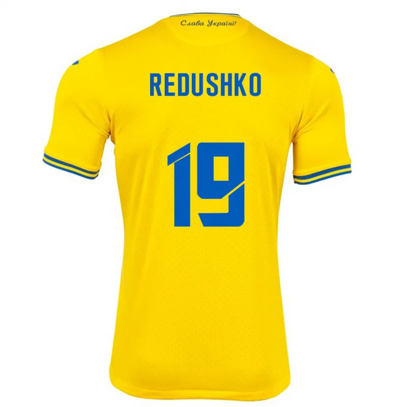 Danxen Hombre Camiseta Ucrania Bogdan Redushko #19 Amarillo 1ª Equipación 24-26 La Camisa México