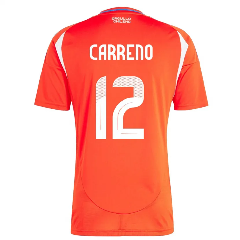 Danxen Hombre Camiseta Chile Diego Carreño #12 Rojo 1ª Equipación 24-26 La Camisa México