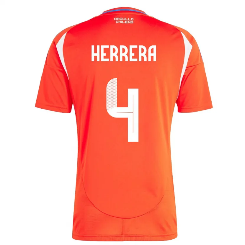 Danxen Hombre Camiseta Chile Claudia Herrera #4 Rojo 1ª Equipación 24-26 La Camisa México