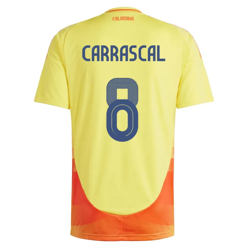 Danxen Hombre Camiseta Colombia Jorge Carrascal #8 Amarillo 1ª Equipación 24-26 La Camisa México