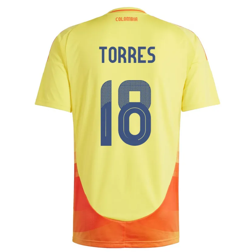Danxen Hombre Camiseta Colombia Jhojan Torres #18 Amarillo 1ª Equipación 24-26 La Camisa México