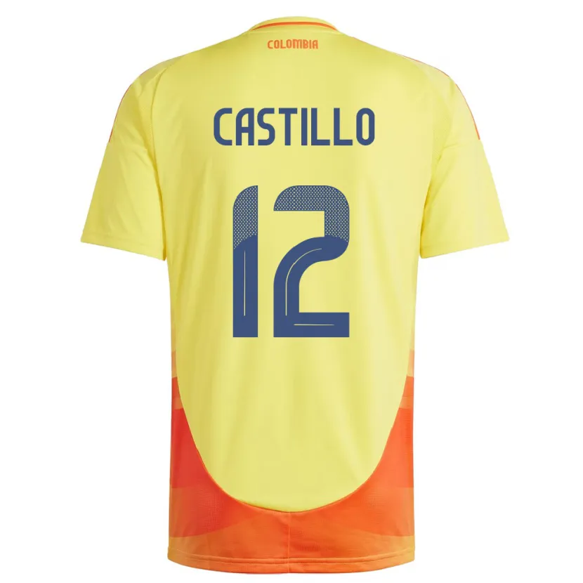 Danxen Hombre Camiseta Colombia Juan Castillo #12 Amarillo 1ª Equipación 24-26 La Camisa México