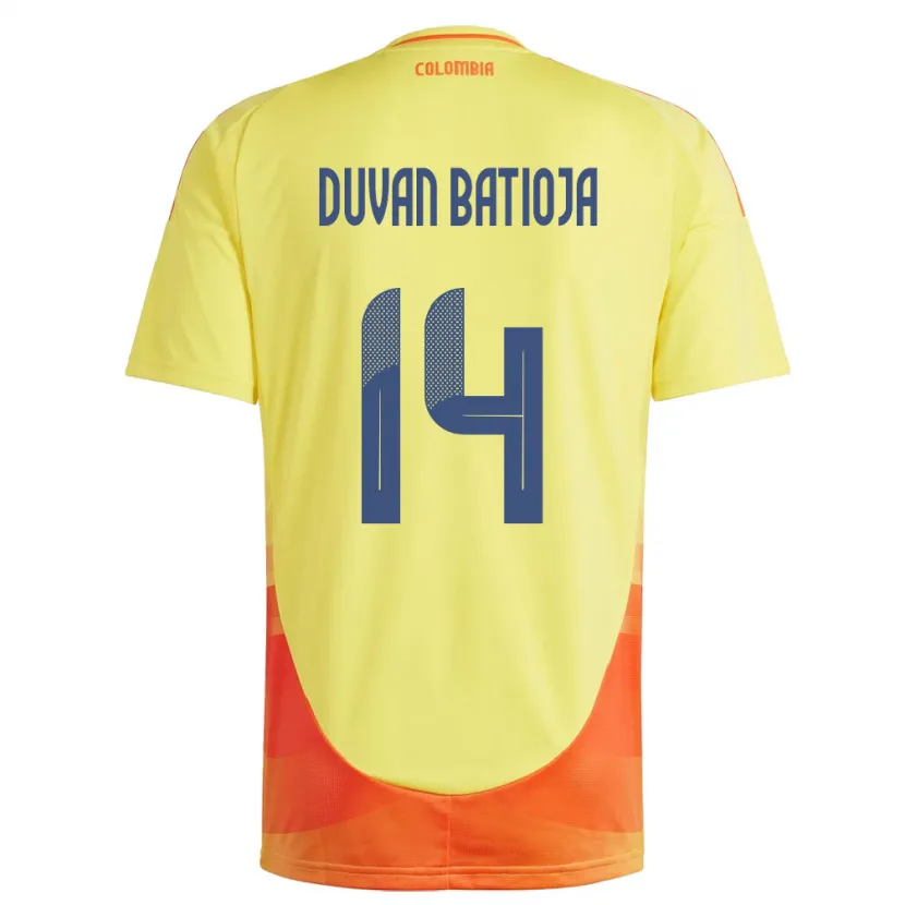 Danxen Hombre Camiseta Colombia Andy Duván Batioja #14 Amarillo 1ª Equipación 24-26 La Camisa México