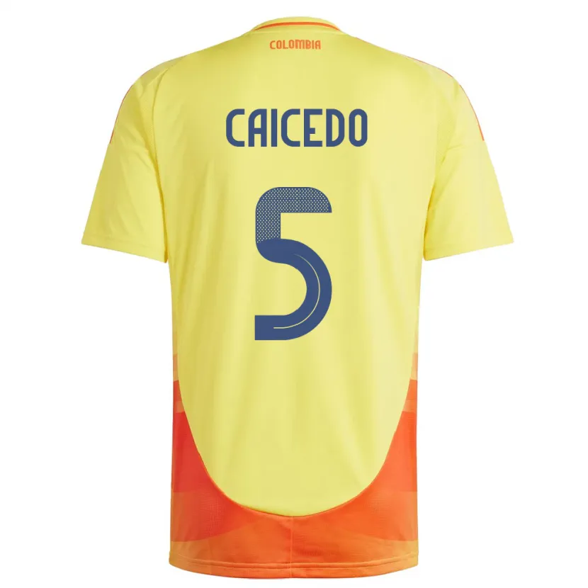 Danxen Hombre Camiseta Colombia Kelly Caicedo #5 Amarillo 1ª Equipación 24-26 La Camisa México