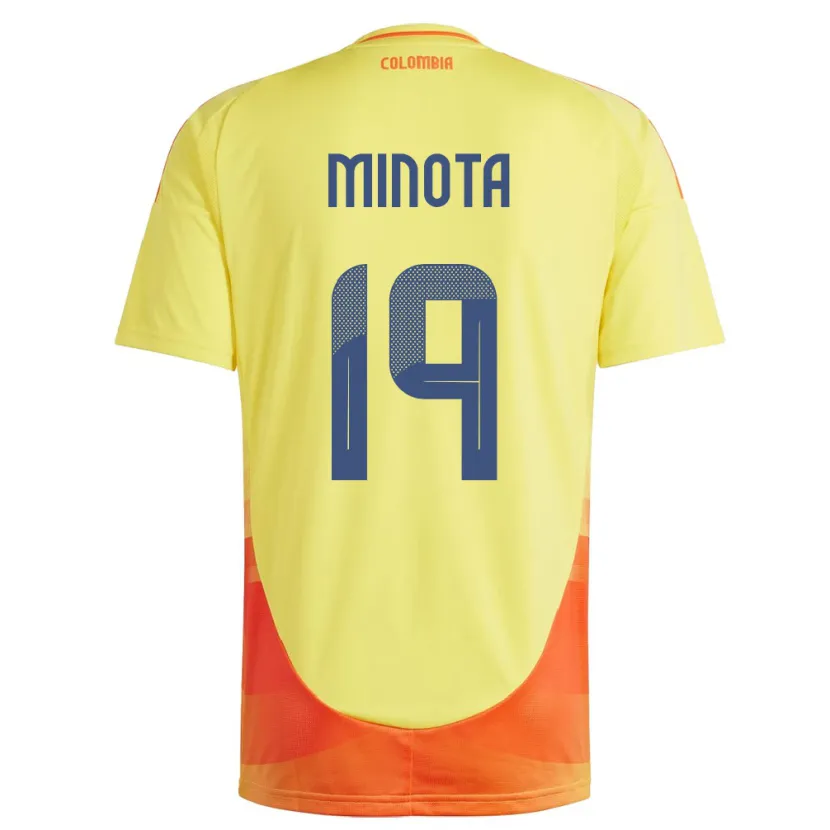 Danxen Hombre Camiseta Colombia Yirleidis Minota #19 Amarillo 1ª Equipación 24-26 La Camisa México