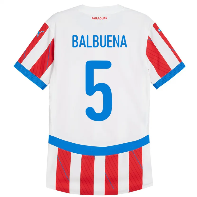Danxen Hombre Camiseta Paraguay Fabián Balbuena #5 Blanco Rojo 1ª Equipación 24-26 La Camisa México