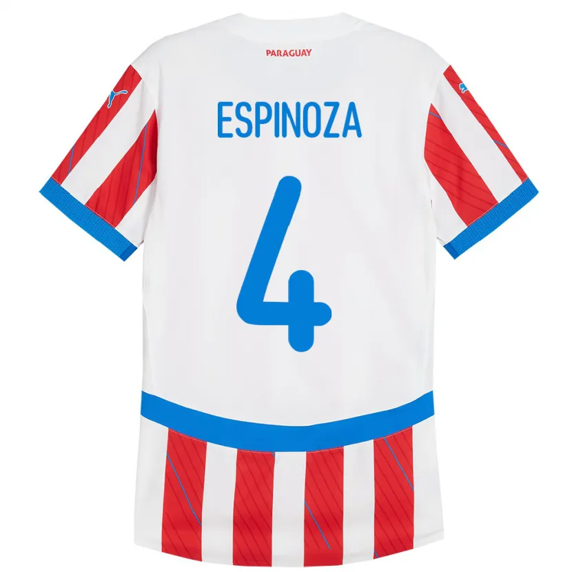 Danxen Hombre Camiseta Paraguay Matías Espinoza #4 Blanco Rojo 1ª Equipación 24-26 La Camisa México
