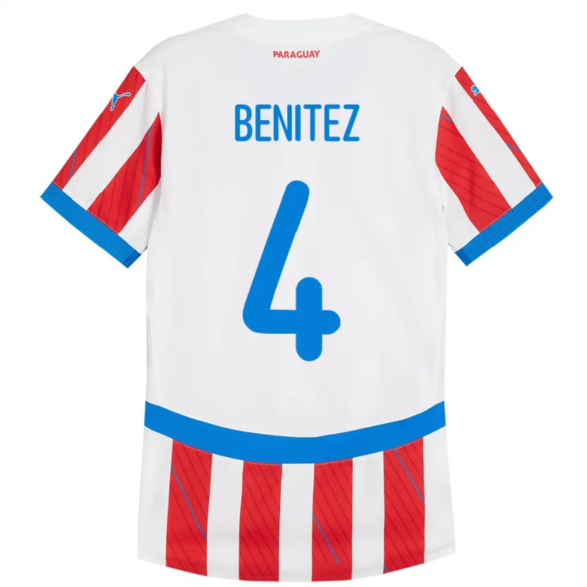 Danxen Hombre Camiseta Paraguay Gastón Benítez #4 Blanco Rojo 1ª Equipación 24-26 La Camisa México