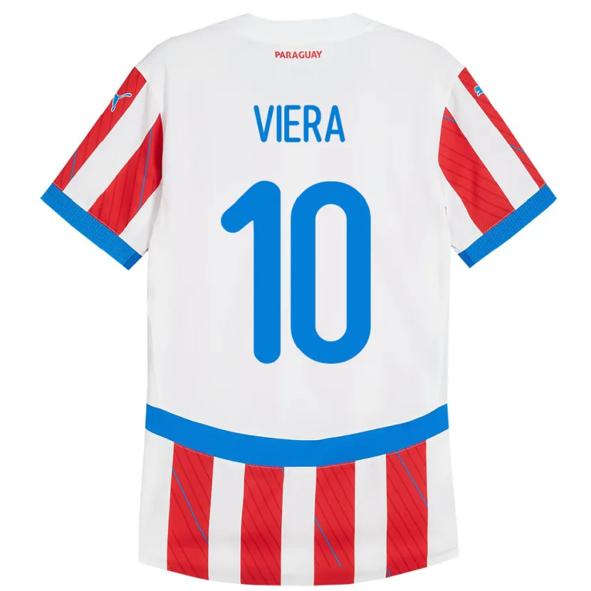 Danxen Hombre Camiseta Paraguay Wílder Viera #10 Blanco Rojo 1ª Equipación 24-26 La Camisa México