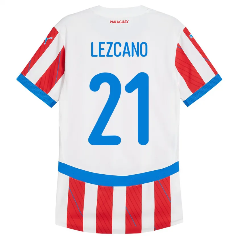 Danxen Hombre Camiseta Paraguay Rubén Lezcano #21 Blanco Rojo 1ª Equipación 24-26 La Camisa México