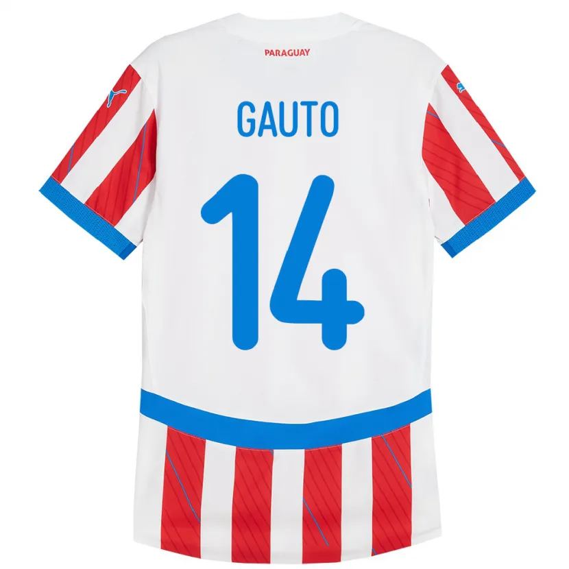Danxen Hombre Camiseta Paraguay Ariel Gauto #14 Blanco Rojo 1ª Equipación 24-26 La Camisa México