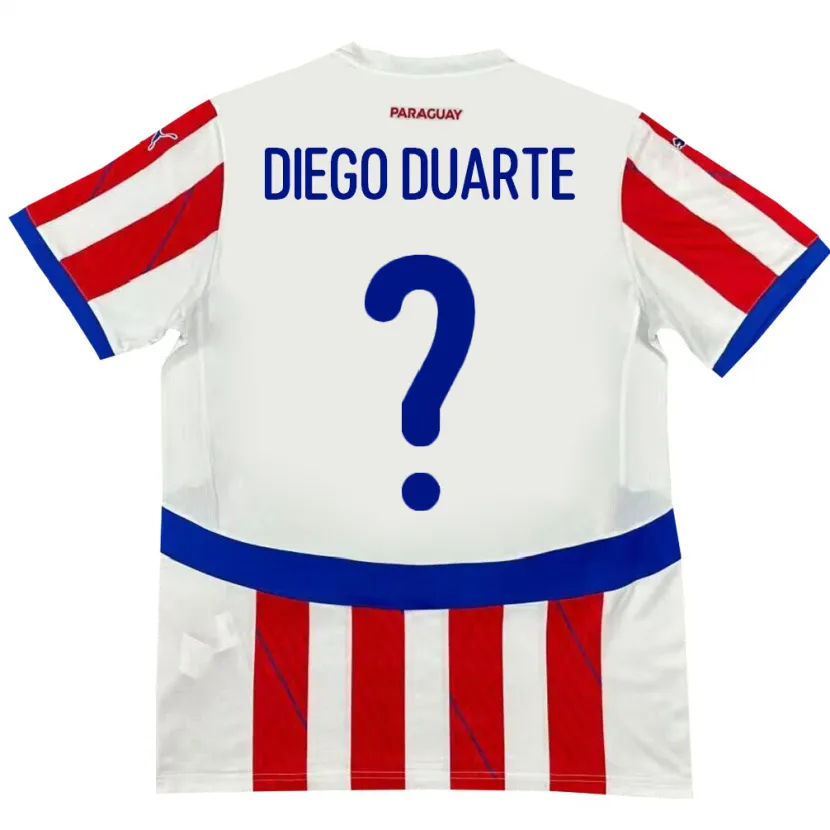 Danxen Hombre Camiseta Paraguay Diego Duarte #0 Blanco Rojo 1ª Equipación 24-26 La Camisa México